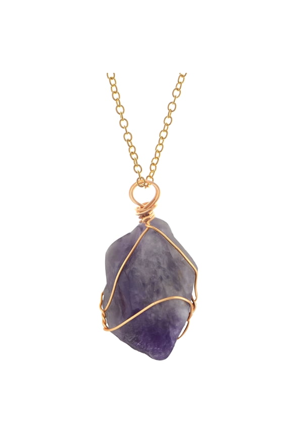 Natural Stone Chain Irregular Healing Crystal Raw Quartz Handmade Wrapped Gemstone Necklace for Women Men, Amethyst
