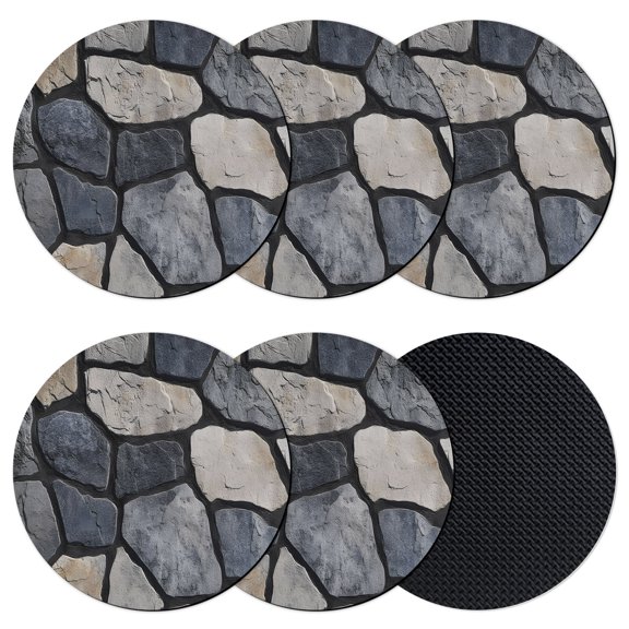 Natural Stone Coasters Set of 6, Absorbent Coasters for Drinks, Farmhouse Rustic Geometric Wall Coaster for Desk Coffee Table Protection, Home Decor House Warming Gifts 4"