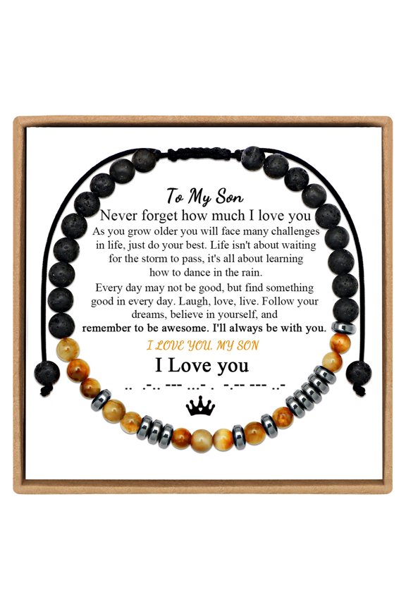 Natural Stone Code Bracelet with Hidden Message,Stainless Steel Beads Nylon Cord Jewelry,Adjustable Length with Gift Card for Son Daughter,Meaningful Present for Graduation and Birthday