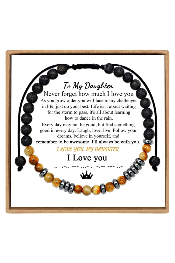 Natural Stone Code Bracelet with Secret Love Message,Steel Beads and Nylon Rope Design,Adjustable Size with Card for Grandson Granddaughter,Great Gift for Christmas and Thanksgiving