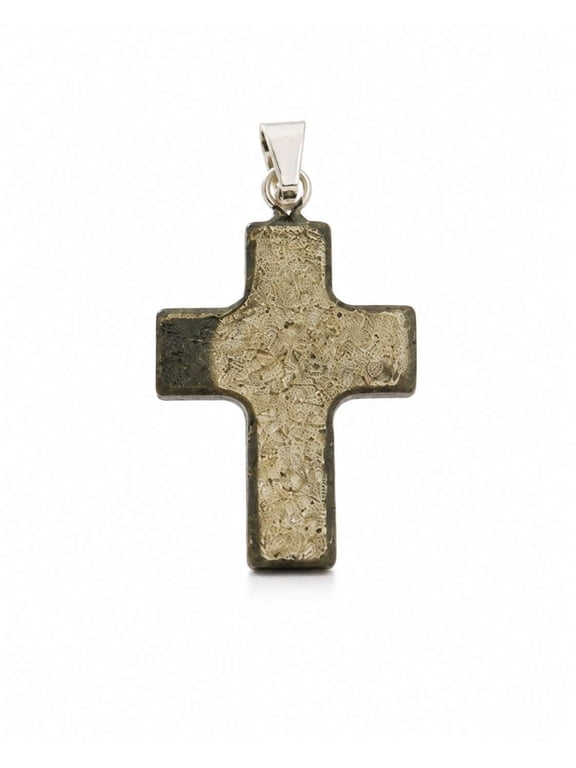 Natural Stone Cross Pendant Necklace for Men and Women, Vintage Style Religious Jewelry, Silver-Tone Finish