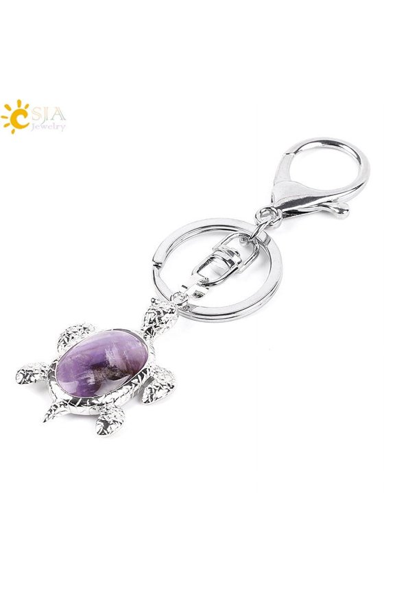 Natural Stone Keychain Bird Turtle Shape Key Chain Unique Accessory for Keys Bags White Crystal Turquoise Opal Pink