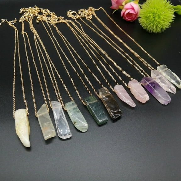 Natural Stone Crystal Pendant Necklace Creative Sweater Chain