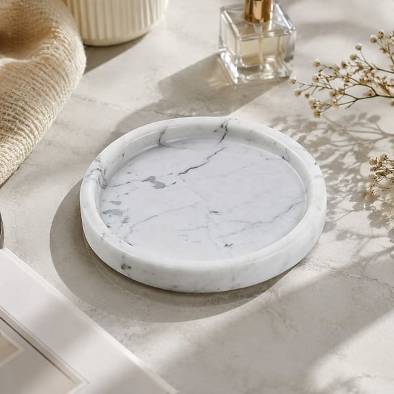 Natural Stone Decorative Vanity Tray Round Catchall Jewelry Perfume Candle Holder Storage