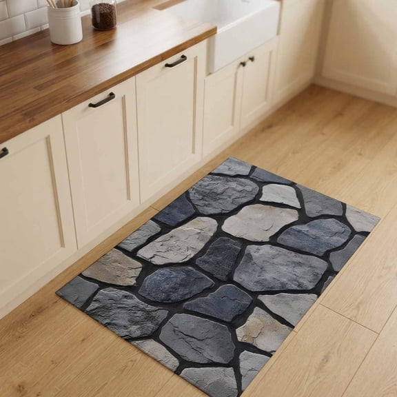 Natural Stone Entryway Rug 2'x3' Non Slip Front Door Mats, Farmhouse Rustic Geometric Wall Entrance Rugs Indoor Outdoor Carpet, Washable Floor Mats Small Area Rug for Bedroom Kitchen