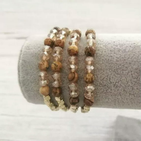 Natural Stone Faceted Bead Bangle Bracelet Gold Cube Quartz Bead Stretch Jewelry