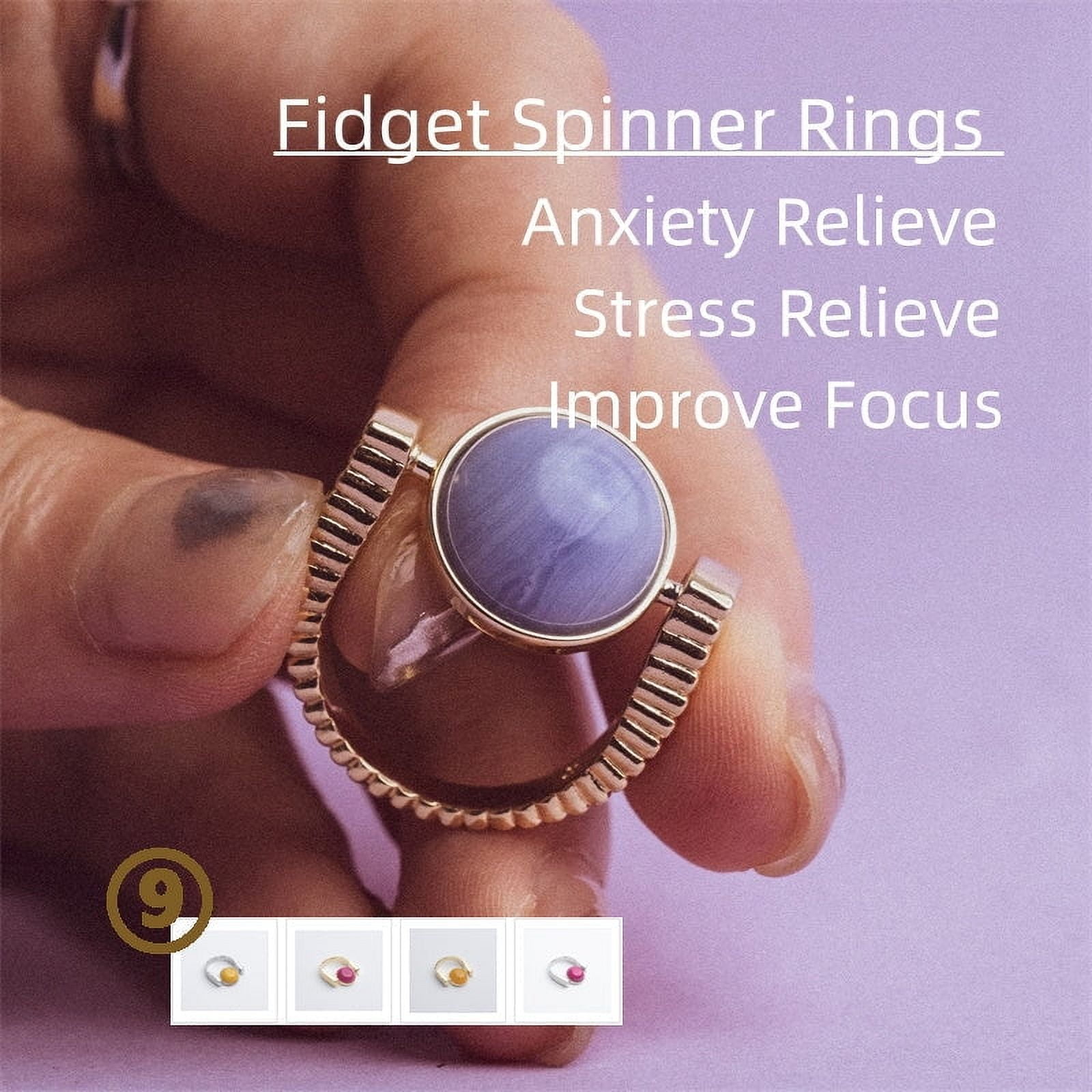 Natural Stone Fidget Spinner Rings: Interchangeable Spinners for Anxiety and Stress Relief, Jewelry Gift