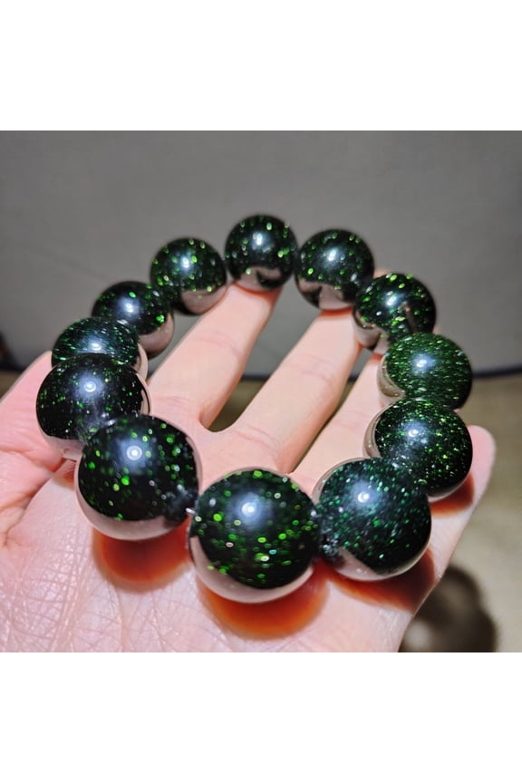 Natural Stone Green Desert Sky Glass Meteorite Beaded Bracelet Handmade Jewelry Unisex Accessory