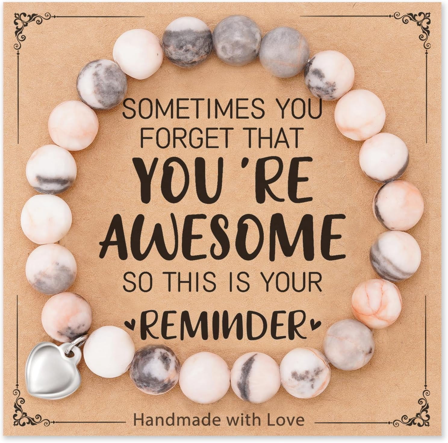 LINY Natural Black Tourmaline & Amethyst Healing Bracelet - 7.3 Inch Stress Relief Gift For Women