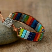 MAOKA Natural Stone Healing Chakra Multi-layer Bracelet Bangle Leather Women Jewelry
