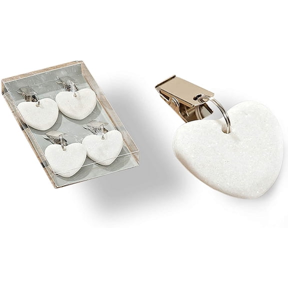 Natural Stone Hearts Table Cloth Weights on Clip Hangers-Clamps, White, Set of 4