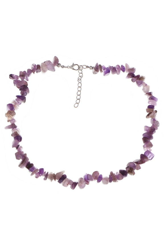 Natural Stone Irregular Gemstone Beaded Choker Necklace for Women Bohemian Crystal Jewelry, Amethyst