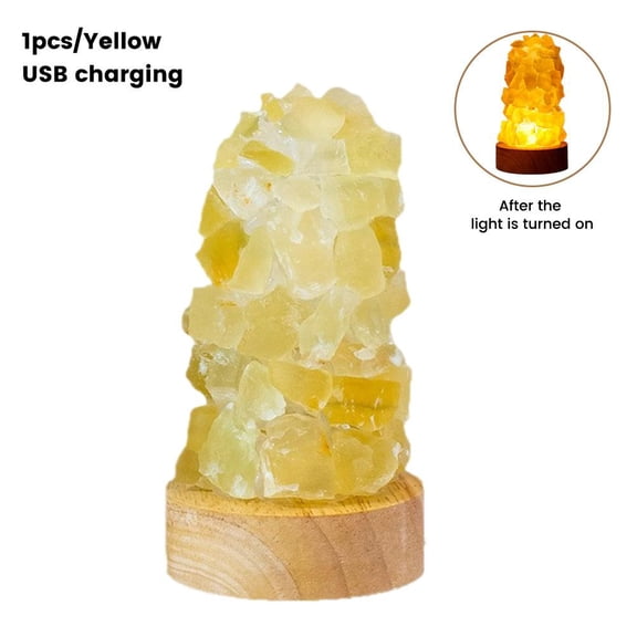 Natural Stone Lamp Handcrafted Mineral Crystal Glow Lamp, USB Rechargeable Bedside Night Light with Wooden Base for Stress Relief & Calming Decor,for Bedroom, Meditation & Yoga Studio