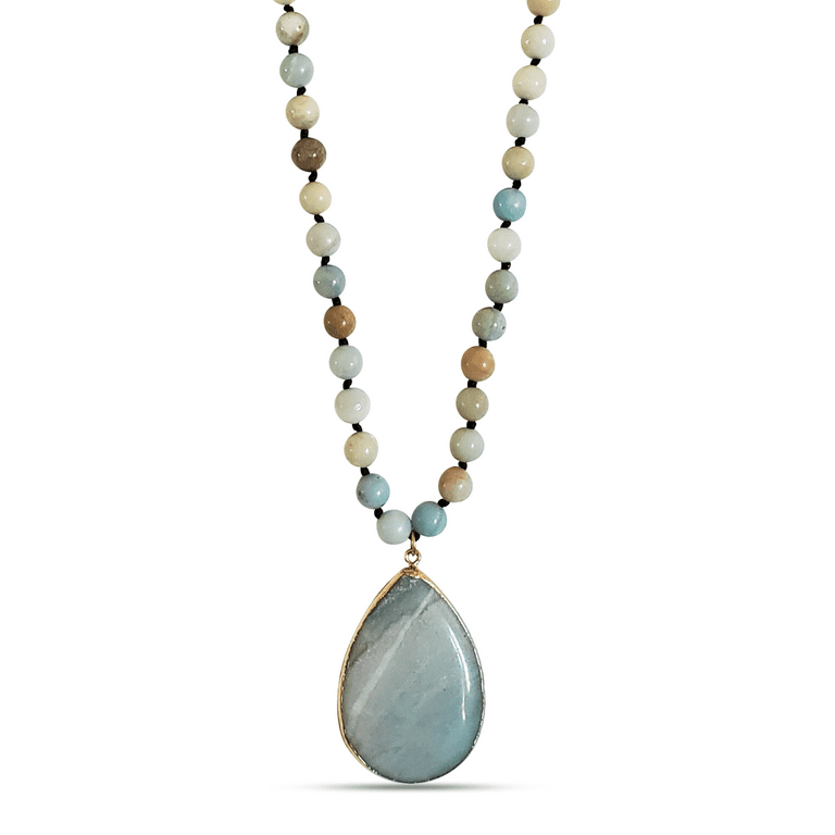 高速 割引 2024 東日本 Natural Stone Long Beaded Necklace with Teardrop Pendant アクセサリー