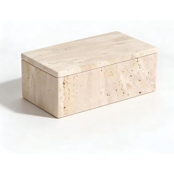 Natural Stone Marble Rectangular Storage Container with Lid for Cotton Swabs, Makeup, Bathroom Essentials & Home Organization