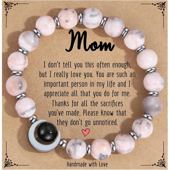 Natural Stone Mom Bracelet, Gifts for Mom on Birthday Valentines Day Easter Christmas Mothers Day from Daughter Son