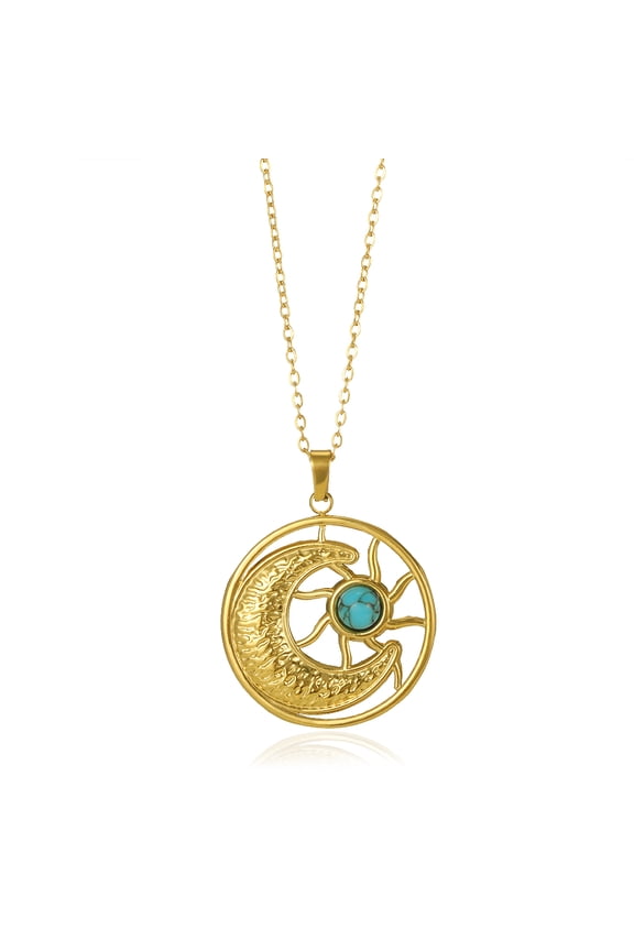 Natural Stone Necklace Gold color Sun And Moon Phase Chain Pendant