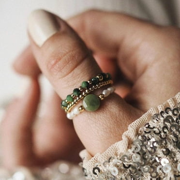 Natural Stone Pearl Bohemian Stretch Ring Set