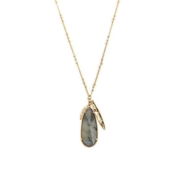 Natural Stone Pendant Necklace, Labradorite, 17-Inch