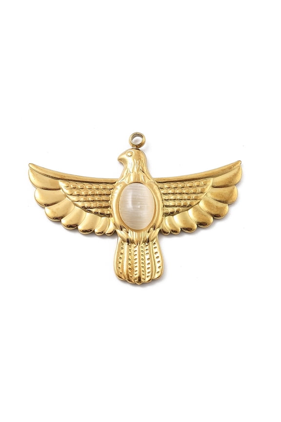 Natural Stone Pendants with 304 Stainless Steel Settings Real 18K golden Plated Eagle 28x37x4mm Hole: 1.8mm