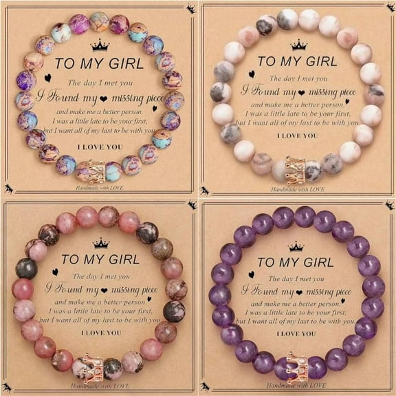 Natural Stone Powder Zebra Crystal Rhodochrosite Elastic String Beaded Bracelet