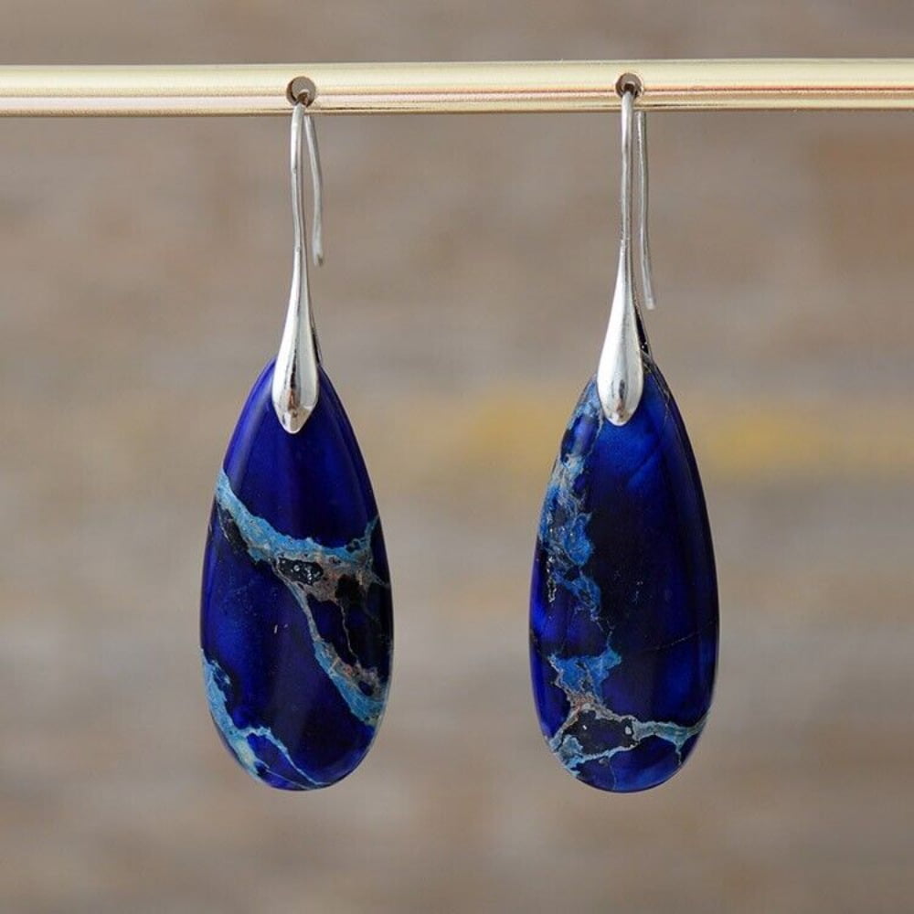 Boho Sea Sediment Dangle Earrings - Natural Gemstone Healing Reiki Chakra Protection Jewelry For Women (Teardrop, Copper, Multicolor)