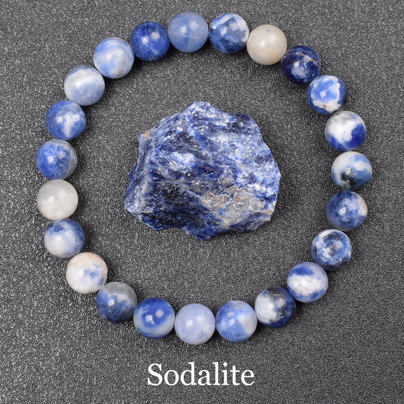 Natural Stone Sodalite Beads Bracelet Women Men Blue Veins Raw Stone