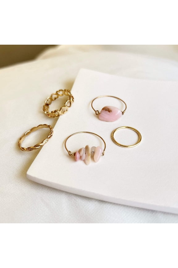 Natural Stone Stackable Ring Set, Boho Style Multiple Finger Rings