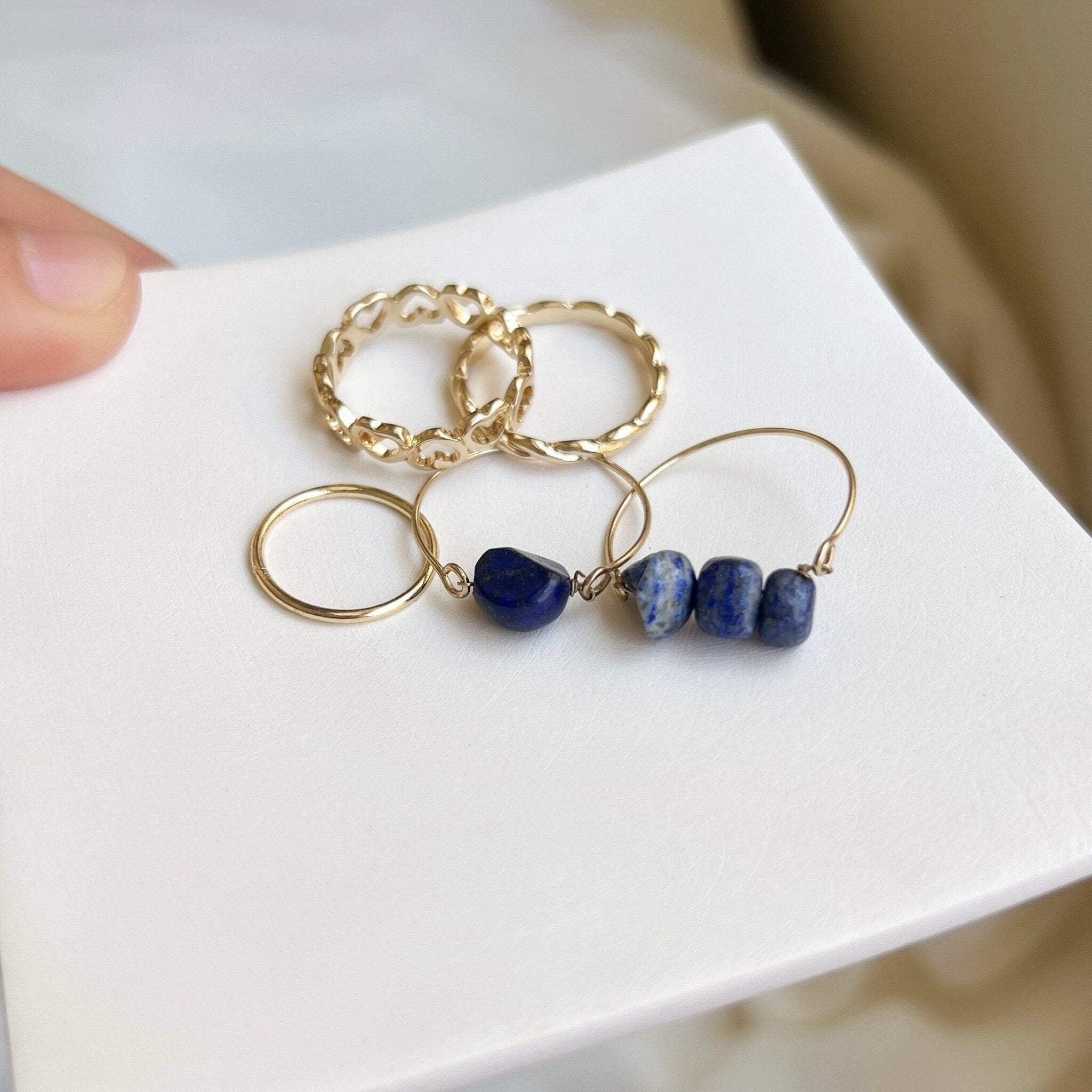 Natural Stone Stackable Ring Set, Boho Style Multiple Finger Rings ...