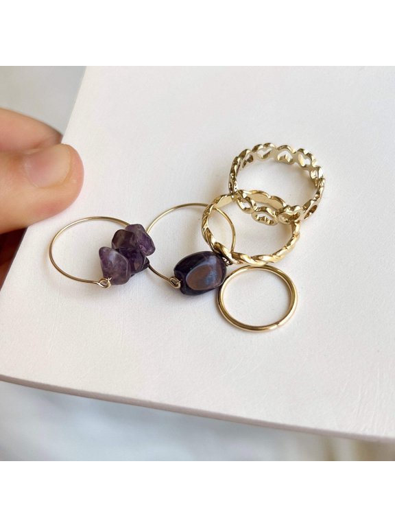 Natural Stone Stackable Ring Set, Boho Style Multiple Finger Rings