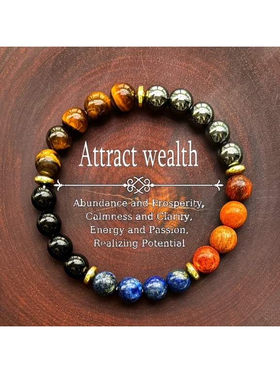 Natural Stone Stretch Bracelet for Women, Money Beads, Wealth Luck Jewelry Gift for Sister Friend Wife, Birthday Christmas Present, Positive Energy Bracelet