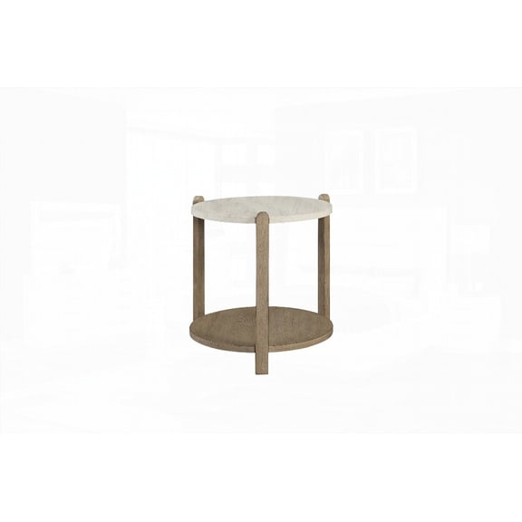 Natural Stone Top End Table in Toffee Finish with Sturdy Legs
