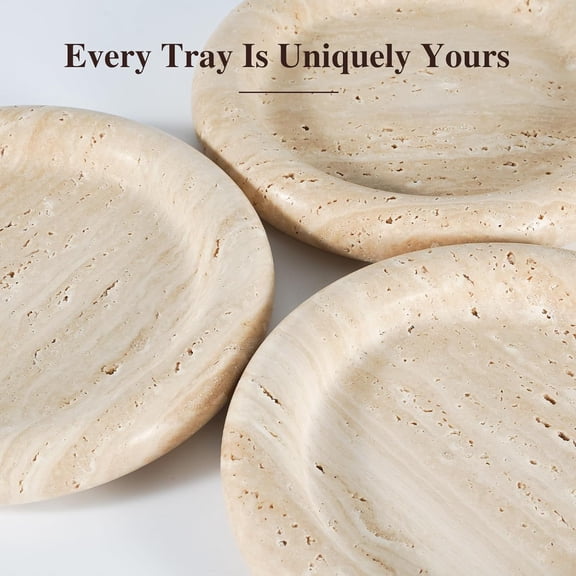Natural Stone Travertine Round Vanity Tray 8", Decorative Makeup & Jewelry Organizer Stylish Display & Storage, Reduces Clutter for Bathroom, Bedroom & Coffee Table Accessories, Designed for Adults