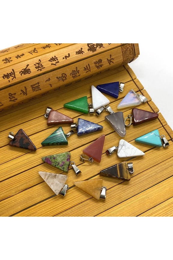 Natural Stone Triangle Shape Pendant 15 X24mm White Dot Blue Watermelon Crystal