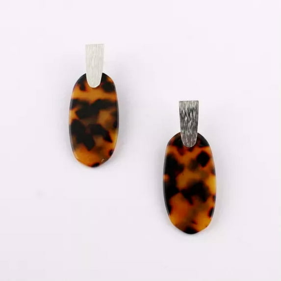 Natural Stone Turquoise Oval with Silver Brass Bar Statement Earrings Accessory