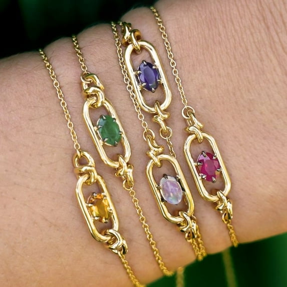 Natural Stone Twelve Birthstone Pendant Bracelet
