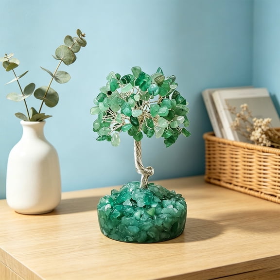 Natural Stone Wealth Tree Ornament Crystal Tree Decoration Desktop Office Decor Gravel Base Happiness Blessing Figurine Home Tabletop Display Feng Shui Style Lucky Decoration Gift