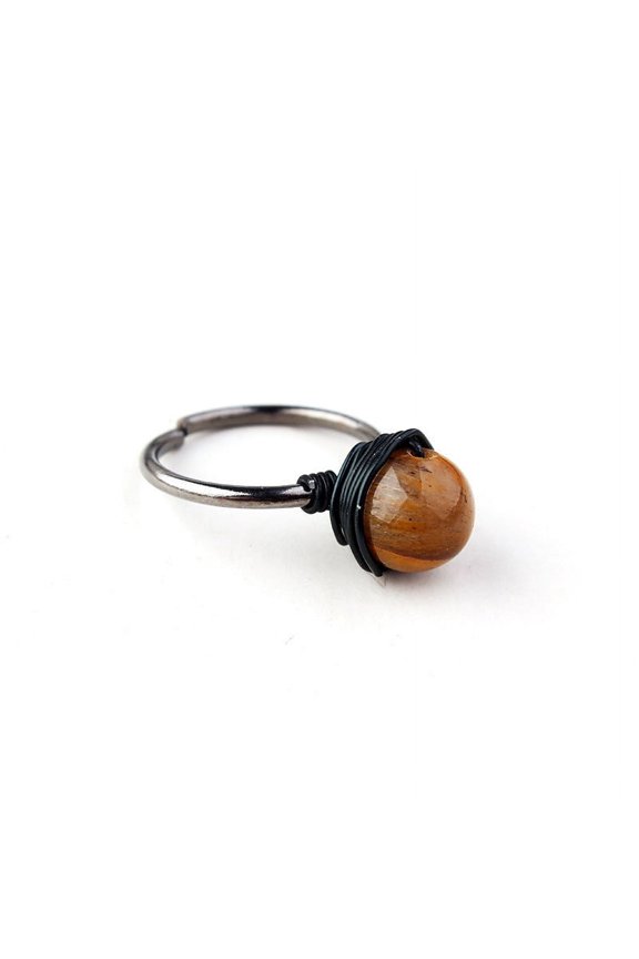 Natural Stone Winding Planet Circle Ring: Stylish Gem Metal Ring with Plating, 8mm Ring Face, Simple and Stylish Design