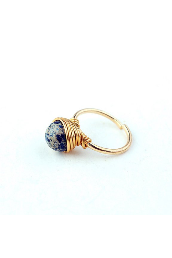 Natural Stone Winding Planet Circle Ring: Stylish Gem Metal Ring with Plating, 8mm Ring Face, Simple and Stylish Design