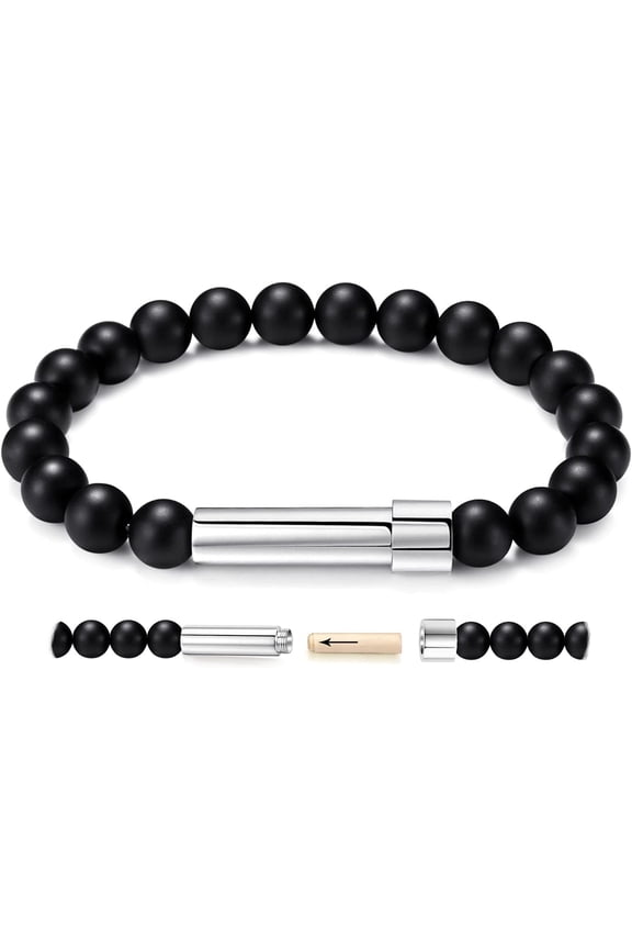 Natural Stone Wish Bracelet with Stainless Steel Capsule - Secret Message Stretch Beaded Bracelet for Women, Spiritual Jewelry Gift