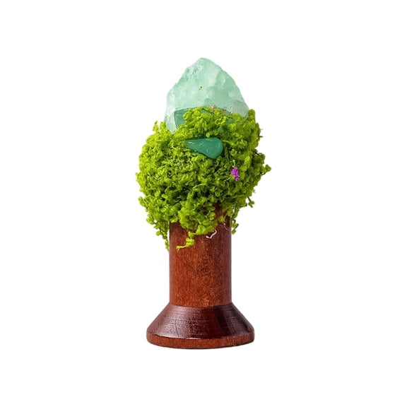 Natural Stones Crystal Wooden Base Desktop Ornament, Elegant Sturdy Handmade Simulated Forest Landscape Decor for Living Room Coffee Table, 3.54x1.57x1.57In Holiday and Birthday Gift