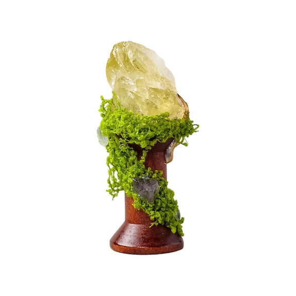Natural Stones Crystal Wooden Base Desktop Ornament, Elegant Sturdy Handmade Simulated Forest Landscape Decor for Living Room Coffee Table, 3.54x1.57x1.57In Holiday and Birthday Gift