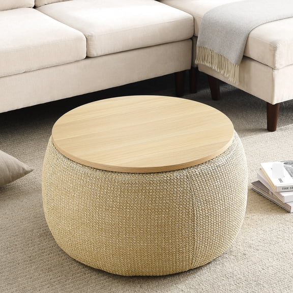 Natural Storage 2 In 1 - 25.5x25.5x14.5 Inches, Handmade With Plastic Upholstery, Sumptuous Fabric, Can Be Used As Or Seat, 23lbs Weight, No Assembly Required Color, Works End Table & 250lbs