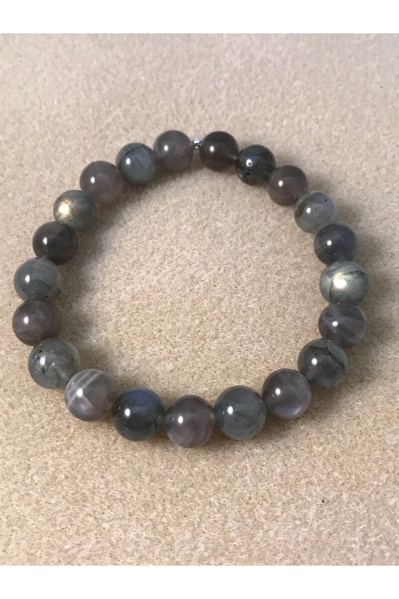 Natural Storm Labradorite & Black Moonstone 8mm Round Shape Smooth Cut Beads Stretchable Bracelet for Men & Women.