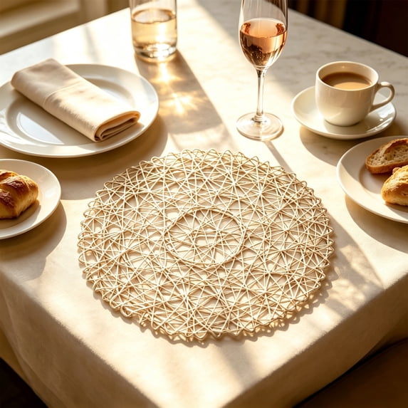 Natural Straw Round Placemat, Woven Heat Proof Table Mat for Kitchen Dining Home Decor, Rustic Farmhouse Style Place Mat, 15 Inch Diameter