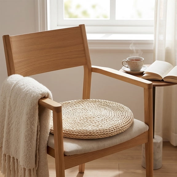 Natural Straw Woven Floor Pillow, 16" Round Seat Cushion, Japanese Style Handcrafted Tatami Cushion, Eco-Friendly, Breathable, for Indoor Outdoor Zen, Yoga Practice & Buddha Meditation, 1.2"H