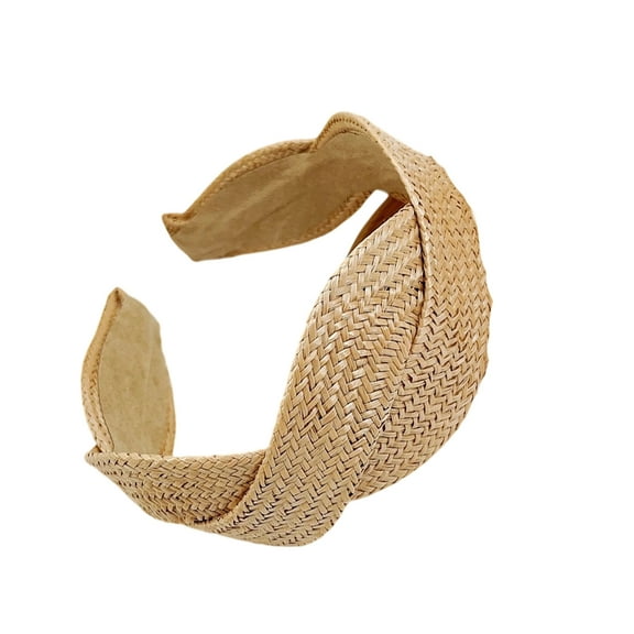 Natural Straw Woven Headband Wide Elastic Hair Accessory Breathable Unisex Hair Ornament For Outdoor Activity