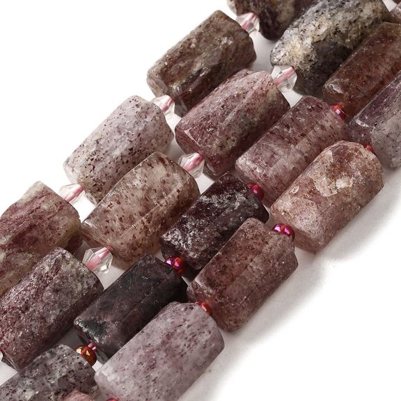 Natural Strawberry Quartz Beads Strands Cuboid with Seed Beads Frosted 14-15x8.5-9.5x8-9.5mm Hole: 0.9-1mm 24pcs/strand 15.51-15.87''(39.4-40.3cm)