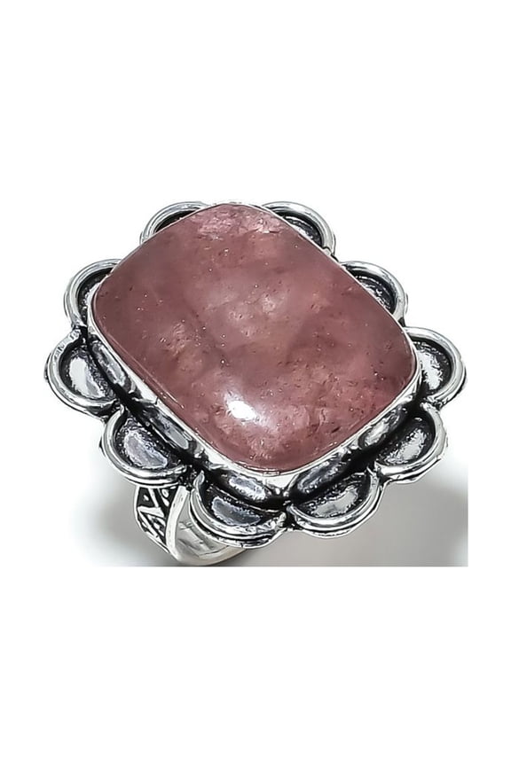 Natural Strawberry Quartz Gemstone 925 Sterling Silver Gift Ring Size 8