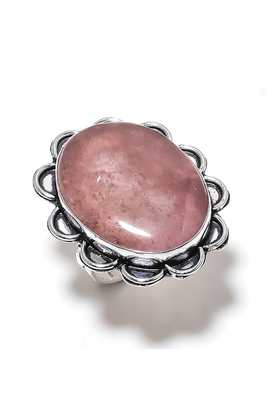 Natural Strawberry Quartz Handmade 925 Sterling Silver Ring Size 10.5